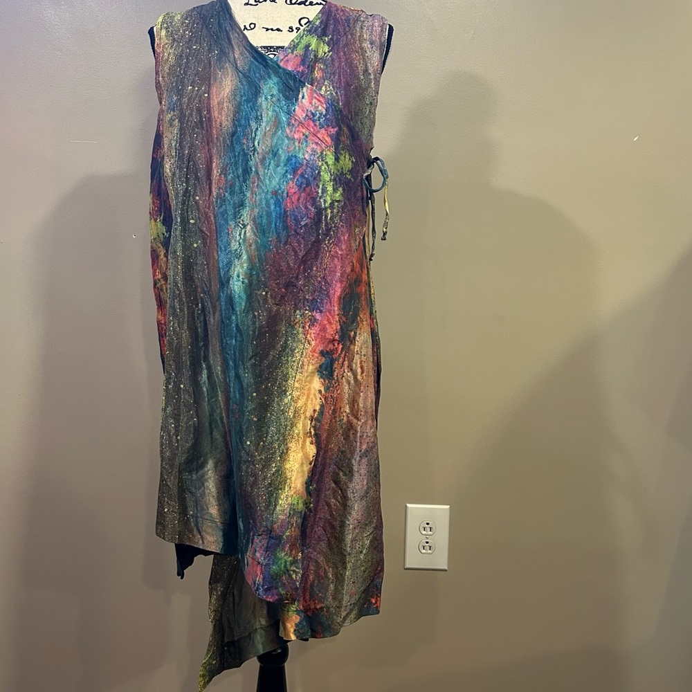 Bryn Walker Zen Taffeta Nebulosa Abstract Print Asymmetrical Hem Wrap Tunic - Picture 7 of 16